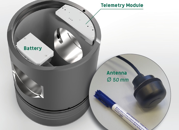 Funktelemetrie-System von IK Elektronik am Kolben des Motors